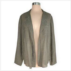 Elie Tahari Beige Khaki Open Front Textured Silk Sheer Lightweight Jacket NEW L